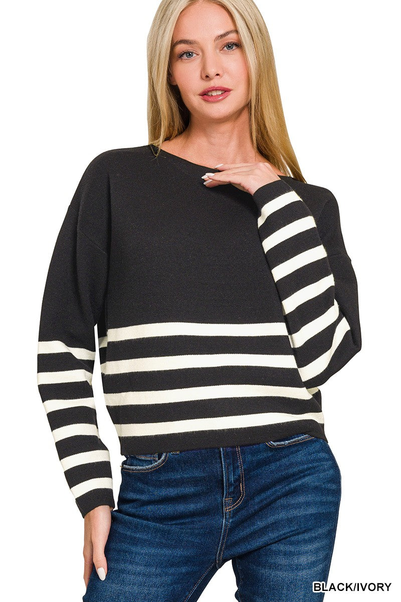 Tay Striped Crop Sweater-Tops-Anatomy Clothing Boutique in Brenham, Texas