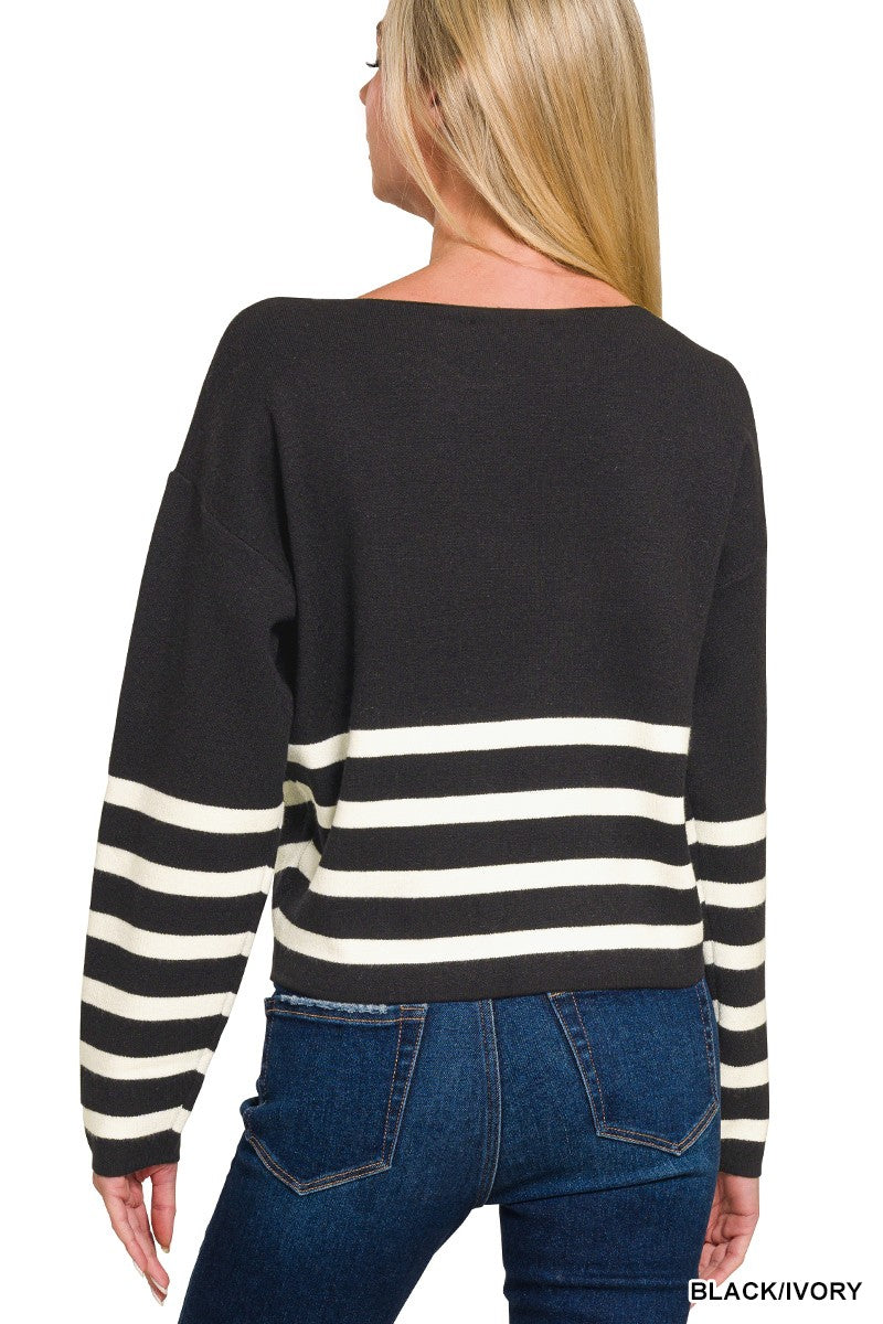 Tay Striped Crop Sweater-Tops-Anatomy Clothing Boutique in Brenham, Texas