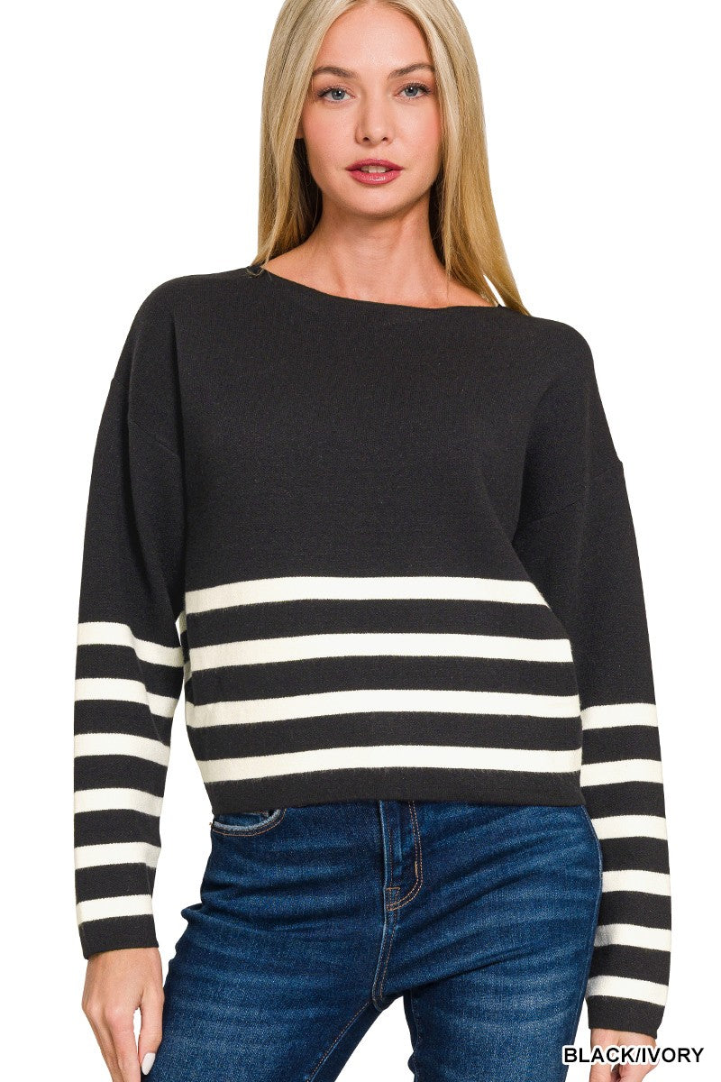 Tay Striped Crop Sweater-Tops-Anatomy Clothing Boutique in Brenham, Texas