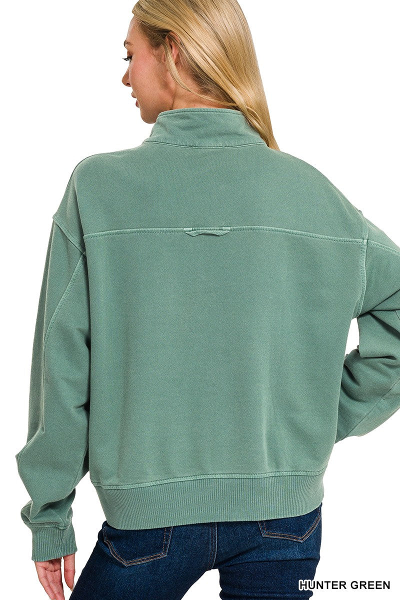 Zoe Quarter Zip Pullover - Hunter Green-Tops-Anatomy Clothing Boutique in Brenham, Texas