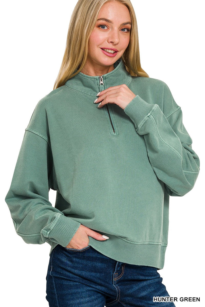 Zoe Quarter Zip Pullover - Hunter Green-Tops-Anatomy Clothing Boutique in Brenham, Texas