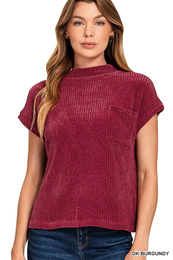 Casey Chenille Sweater Top - Burgundy-Tops-Anatomy Clothing Boutique in Brenham, Texas