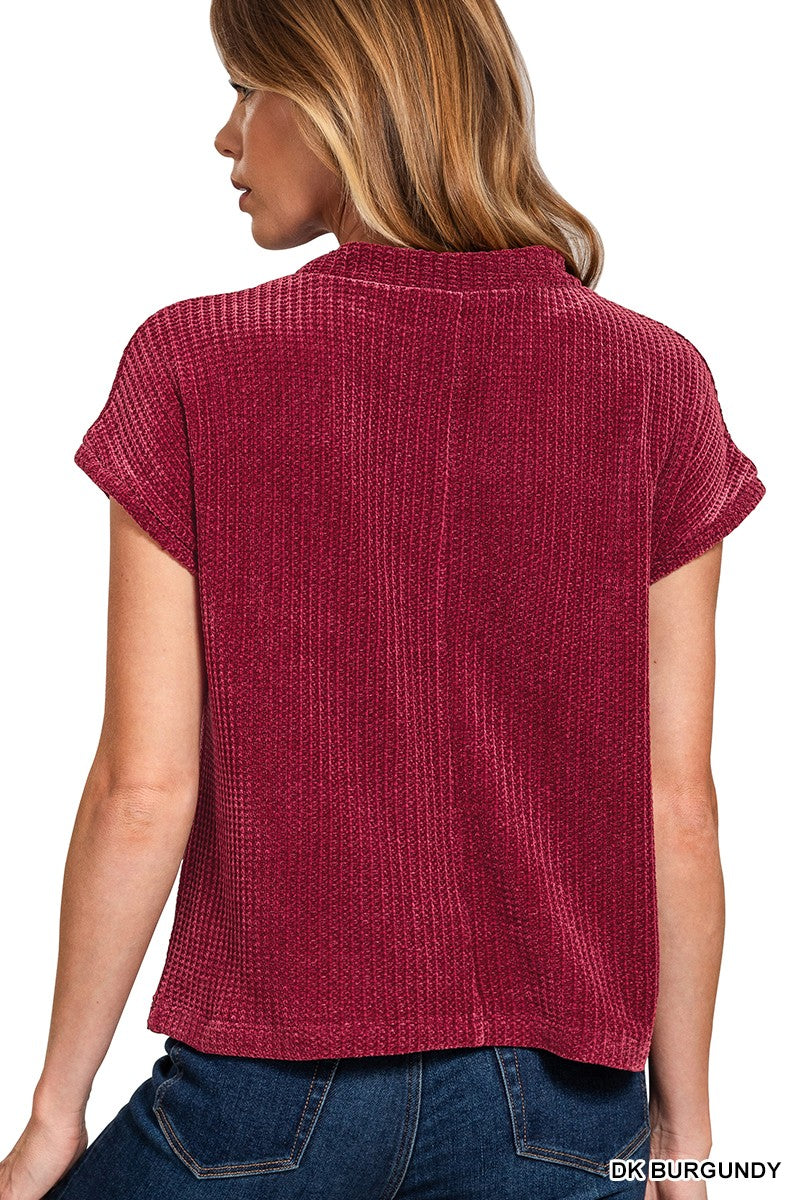 Casey Chenille Sweater Top - Burgundy-Tops-Anatomy Clothing Boutique in Brenham, Texas