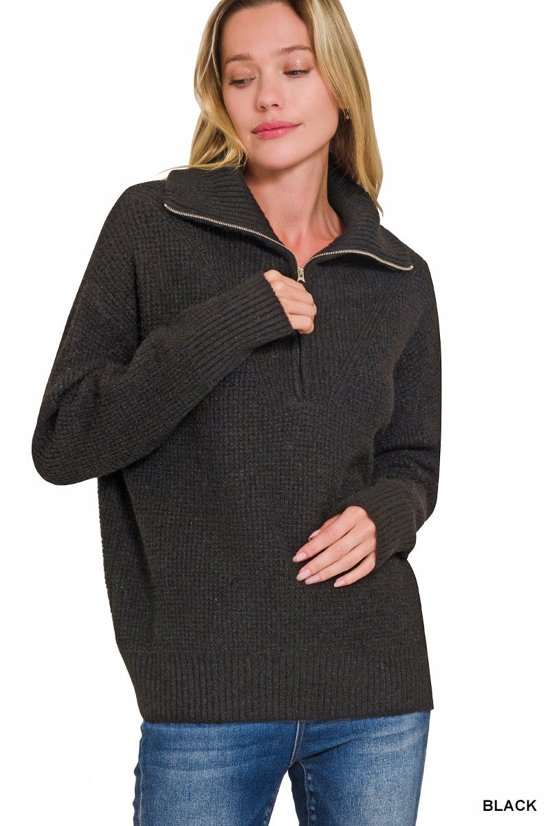 Rachel Half Zip Pullover Sweater-Tops-Anatomy Clothing Boutique in Brenham, Texas