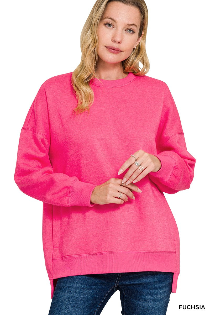 Ivy Oversized Pullover Sweatshirt - Fuchsia-Tops-Anatomy Clothing Boutique in Brenham, Texas