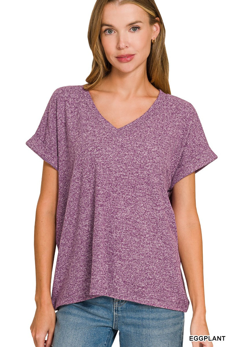 Soft Spot V-Neck Tee - Eggplant-Tops-Anatomy Clothing Boutique in Brenham, Texas