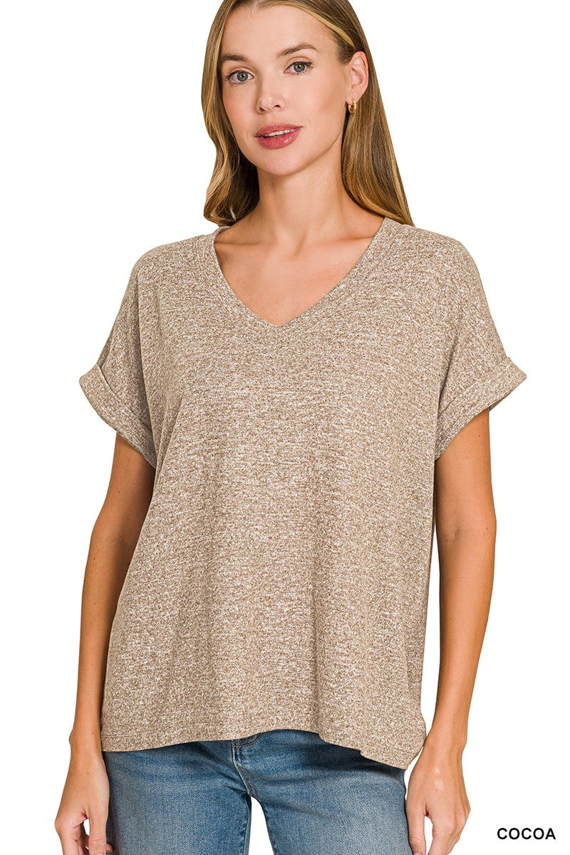 Soft Spot V-Neck Tee - Cocoa-Tops-Anatomy Clothing Boutique in Brenham, Texas