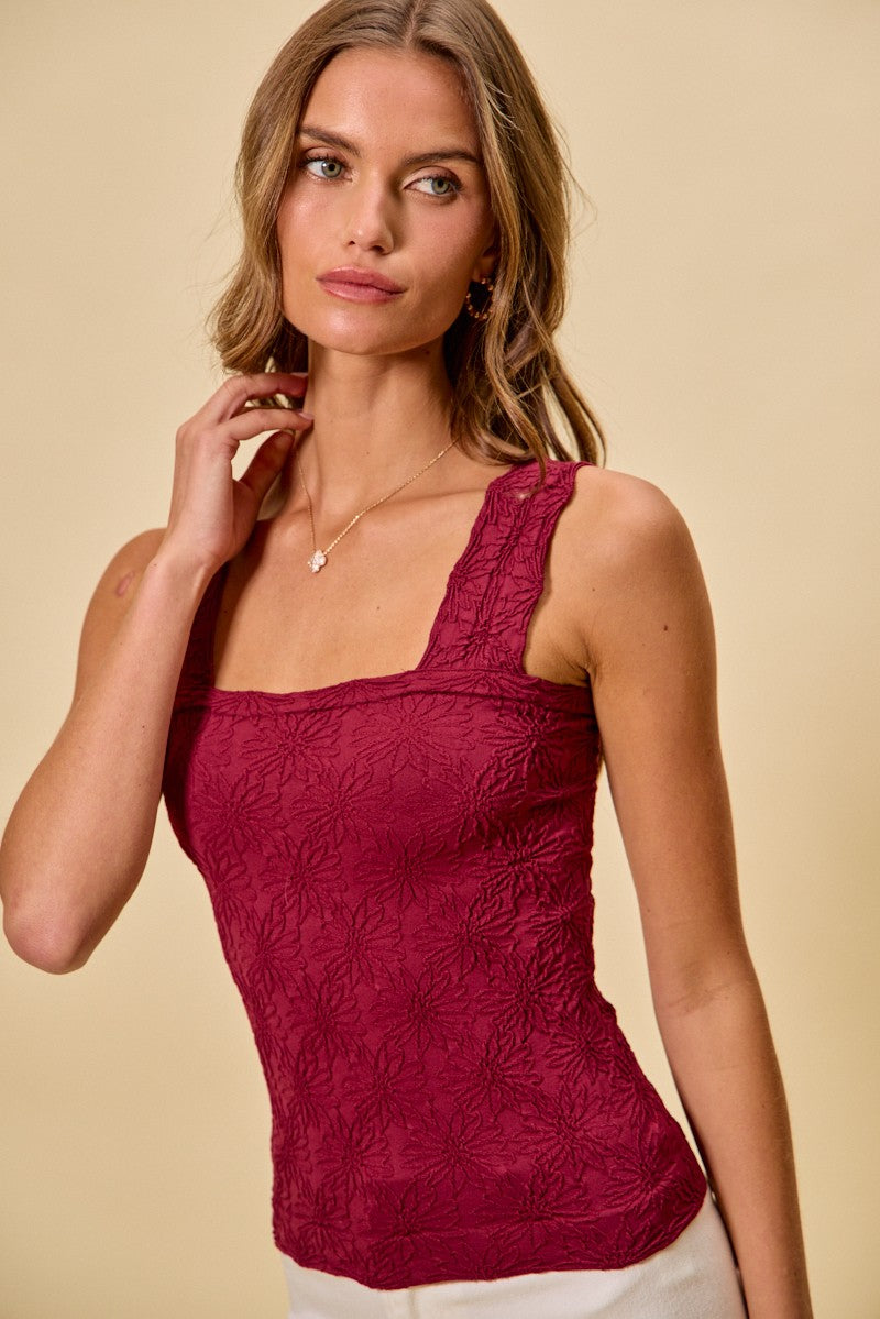 Wildflower Hour Tank - Maroon-Tops-Anatomy Clothing Boutique in Brenham, Texas