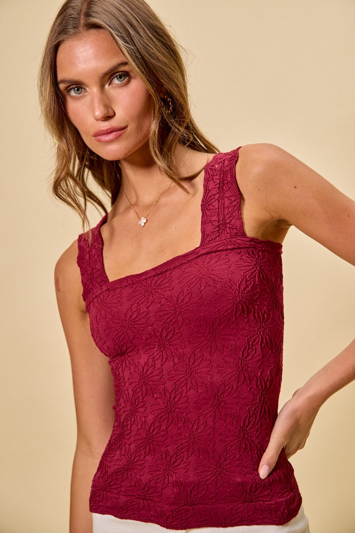 Wildflower Hour Tank - Maroon-Tops-Anatomy Clothing Boutique in Brenham, Texas
