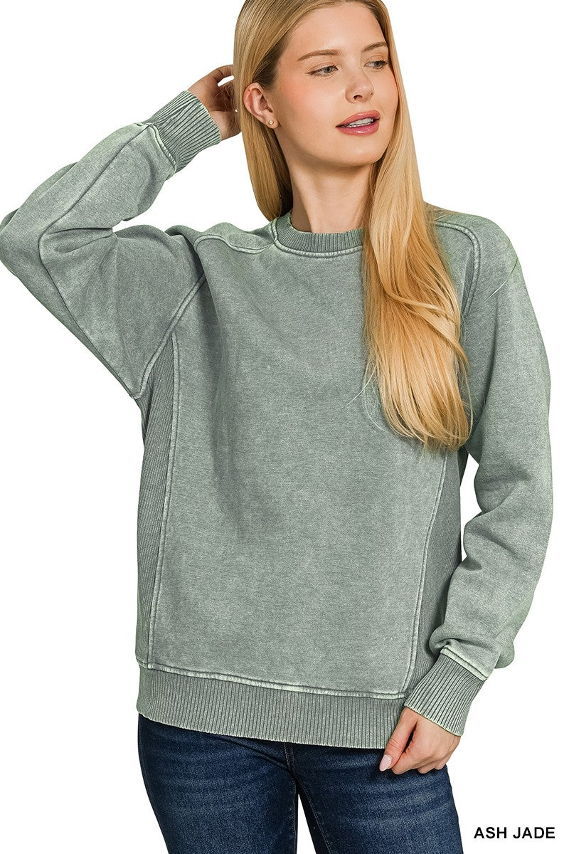 Washed & Worn Side Rib Sweatshirt - Ash Jade-Tops-Anatomy Clothing Boutique in Brenham, Texas