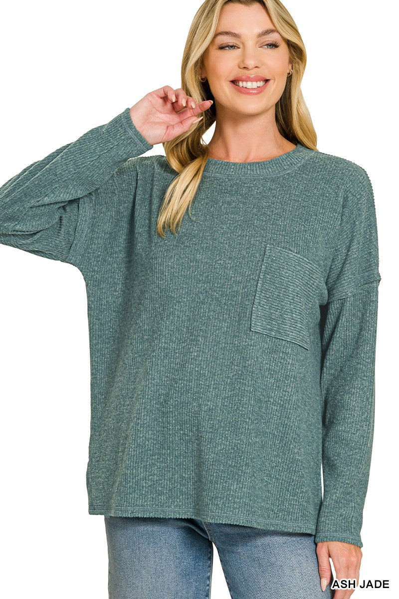 Soft Spoken Pocket Sweater - Jade-Tops-Anatomy Clothing Boutique in Brenham, Texas