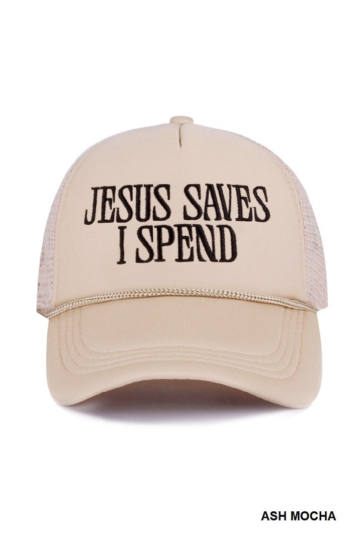 Jesus Saves Mesh Trucker Hat-Accessories-Anatomy Clothing Boutique in Brenham, Texas