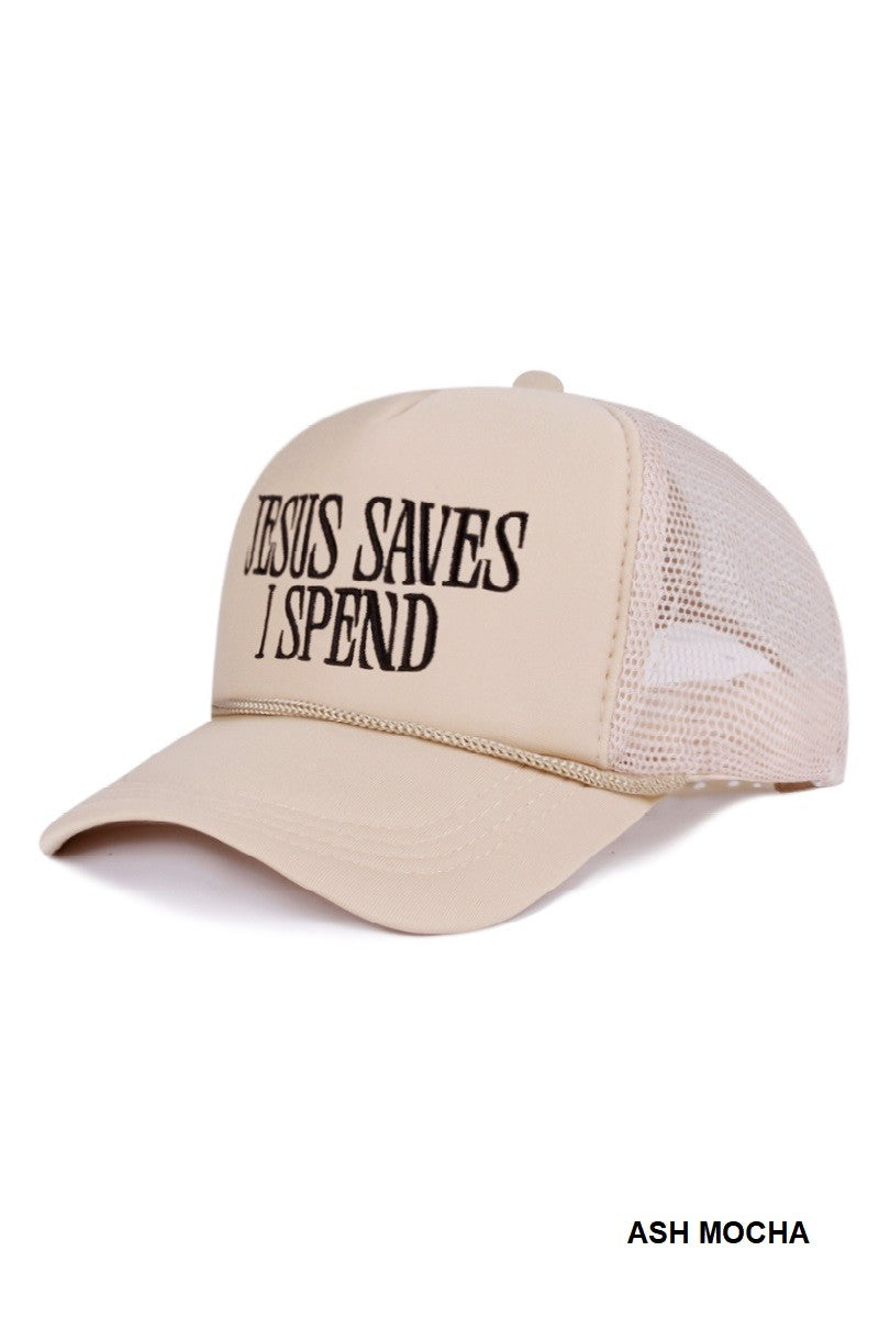 Jesus Saves Mesh Trucker Hat-Accessories-Anatomy Clothing Boutique in Brenham, Texas