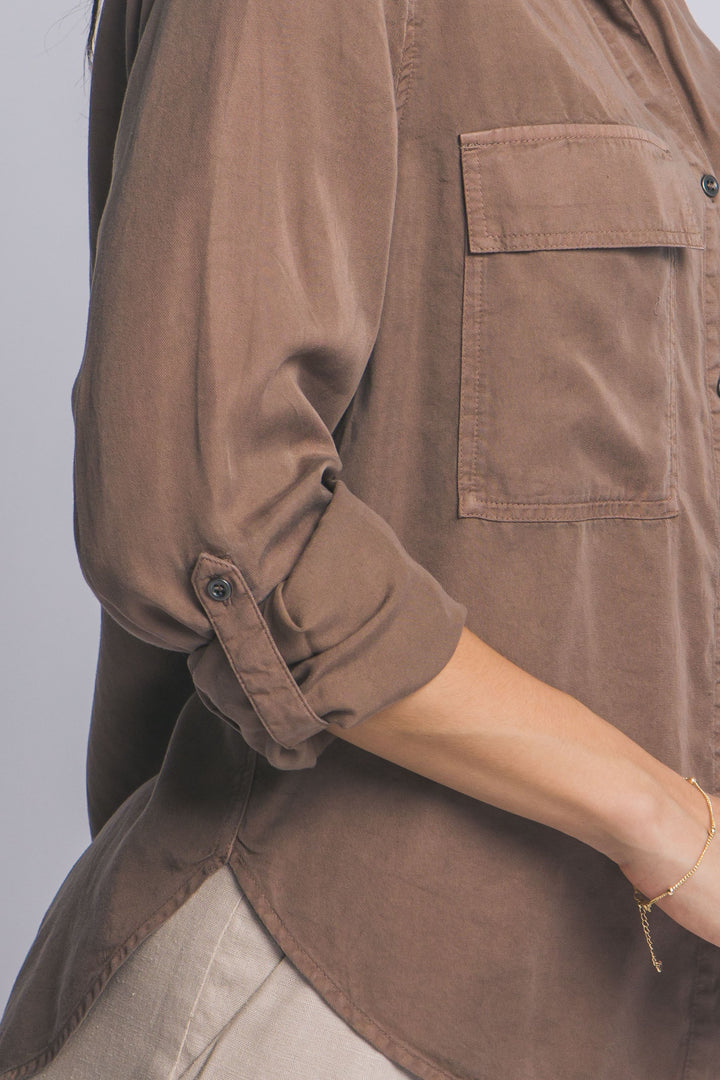 Cocoa Utility Shirt-Tops-Anatomy Clothing Boutique in Brenham, Texas