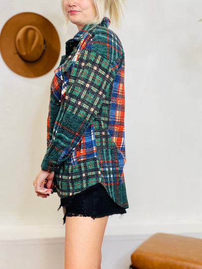 Bonfire Button Up Flannel - Green-Tops-Anatomy Clothing Boutique in Brenham, Texas
