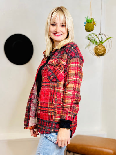 Bonfire Button Up Flannel - Red-Tops-Anatomy Clothing Boutique in Brenham, Texas