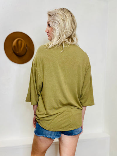 Drop Shoulder High Low Top - Khaki-Tops-Anatomy Clothing Boutique in Brenham, Texas