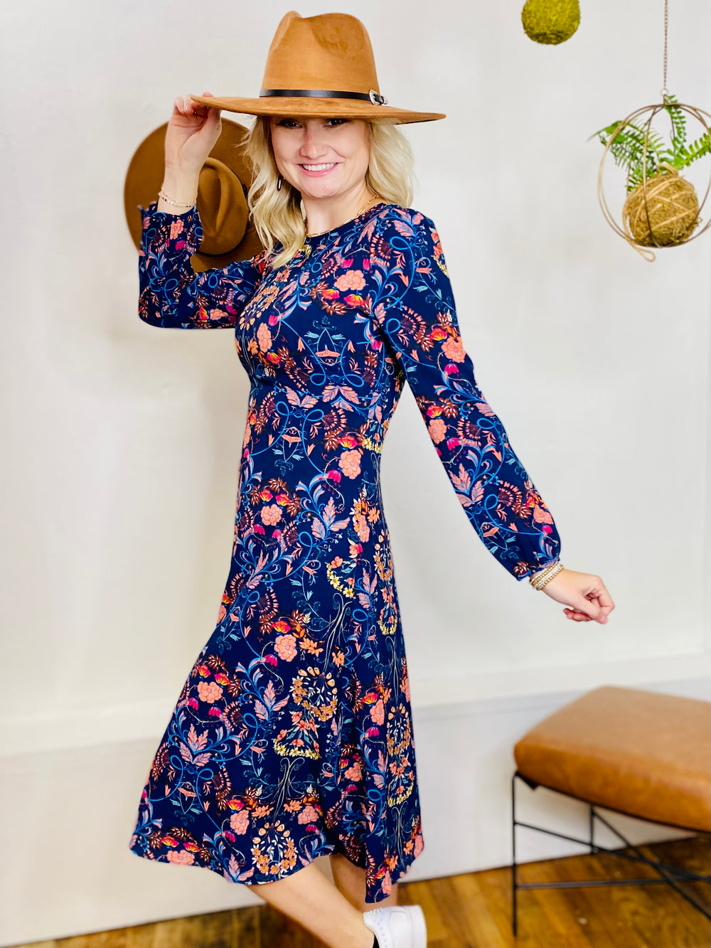 Madeline Floral Midi Dress-Dresses-Anatomy Clothing Boutique in Brenham, Texas
