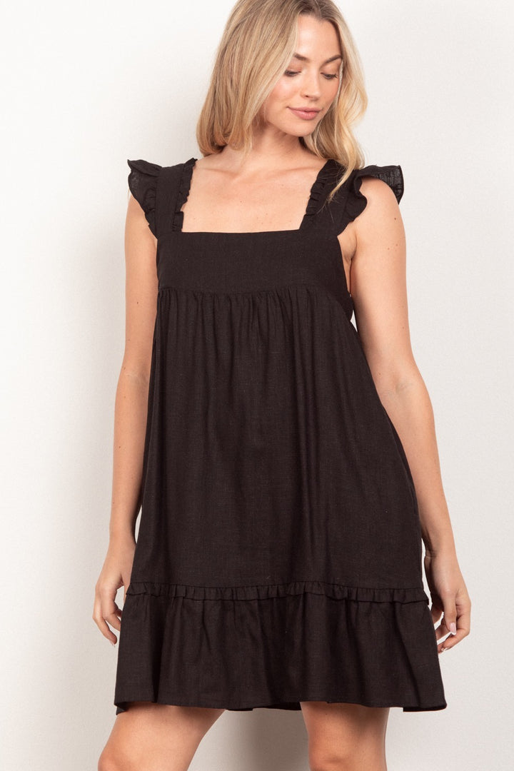 Gia Linen Backless Mini Dress-Black-Dresses-Anatomy Clothing Boutique in Brenham, Texas