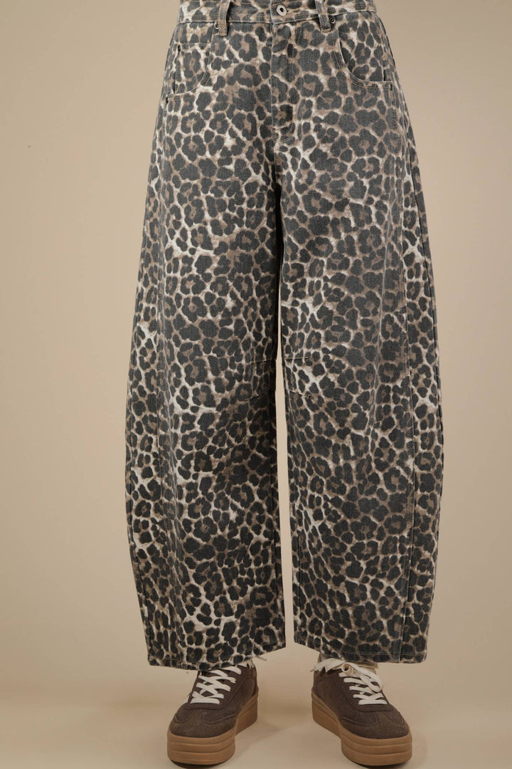 Leopard Printed Barrel Jeans-Bottoms and Jeans-Anatomy Clothing Boutique in Brenham, Texas