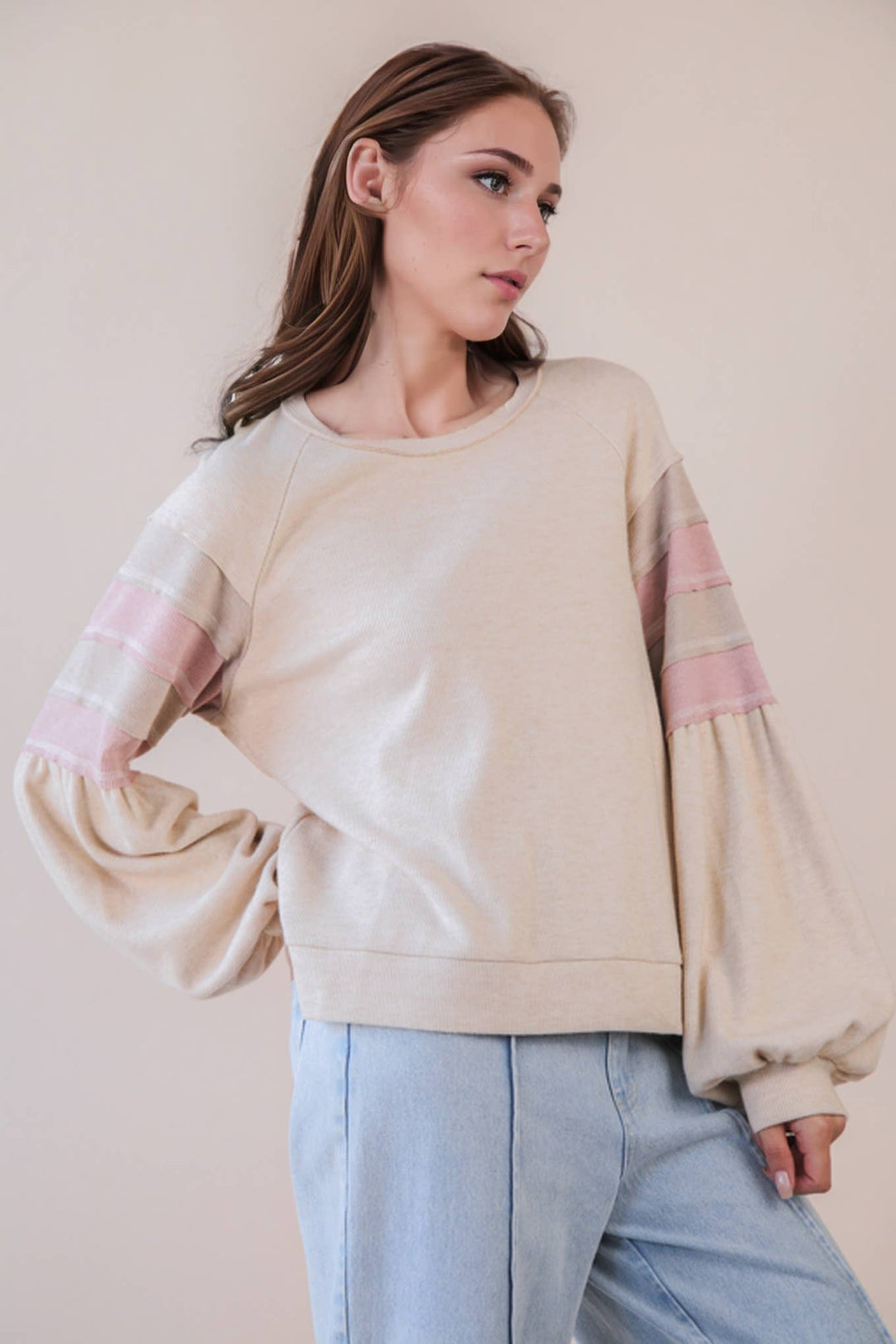 NT12384-Oversized Color Block Comfy Casual Knit Top: MANGO / S-M-L/2-2-2-Anatomy Clothing Boutique in Brenham, Texas