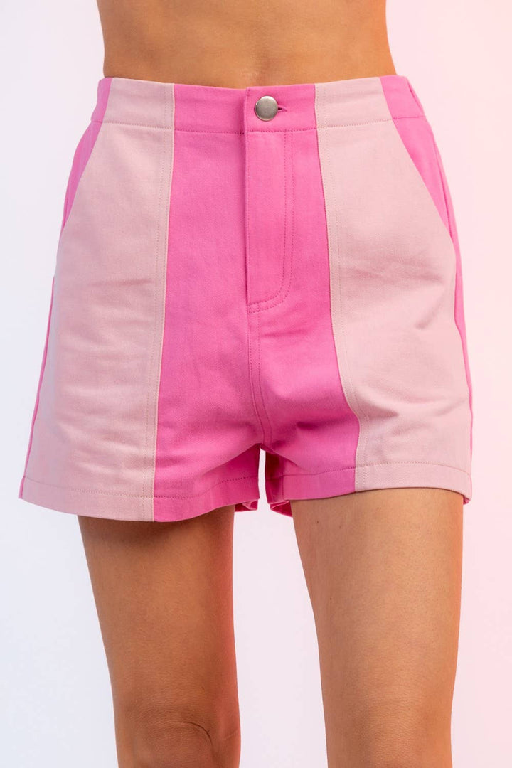 Two Tone Barbie Pink Shorts-Bottoms and Jeans-Anatomy Clothing Boutique in Brenham, Texas