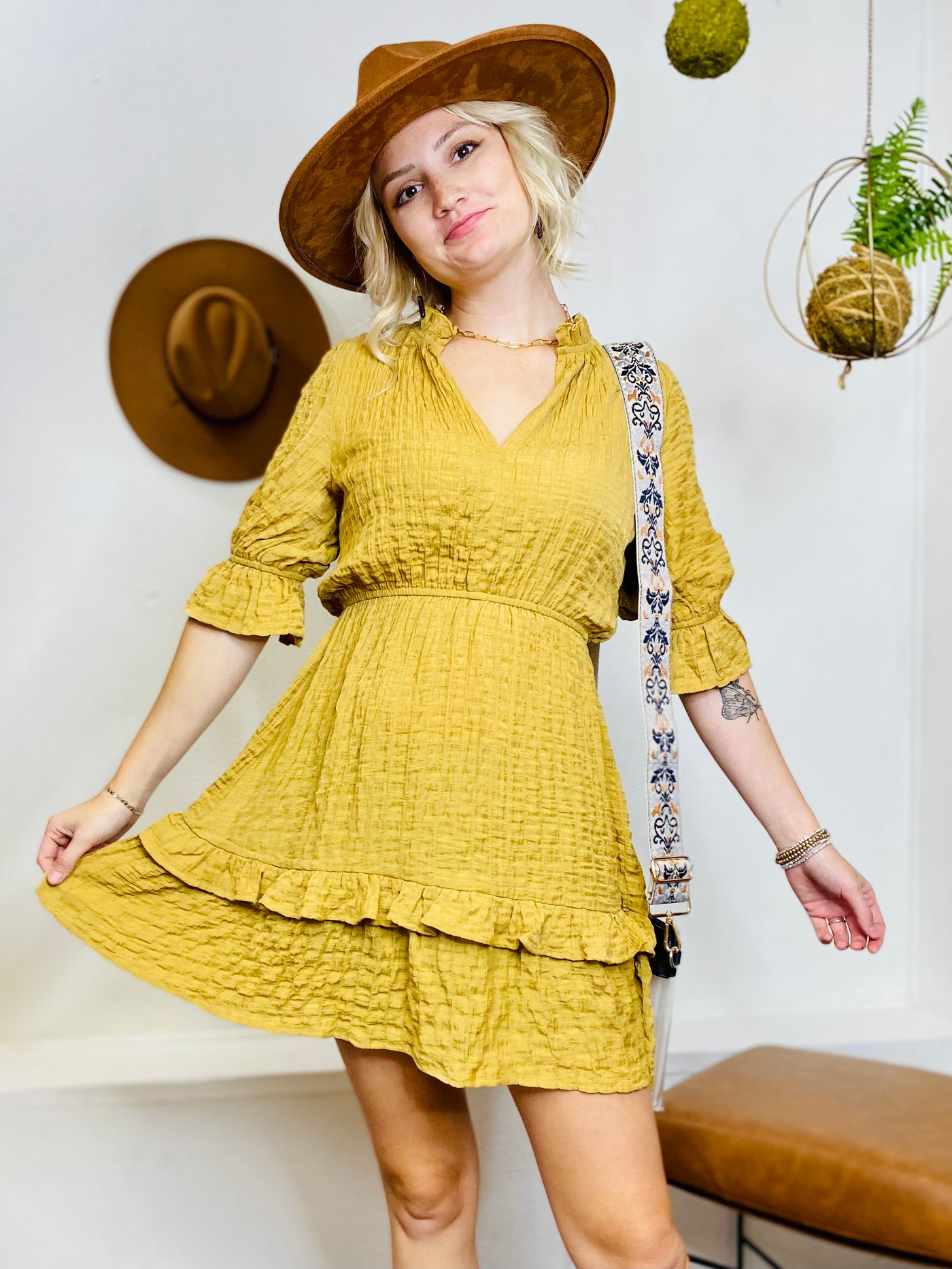 Juliet Honey Gold Dress DEAR JOHN-Dresses-Anatomy Clothing Boutique in Brenham, Texas