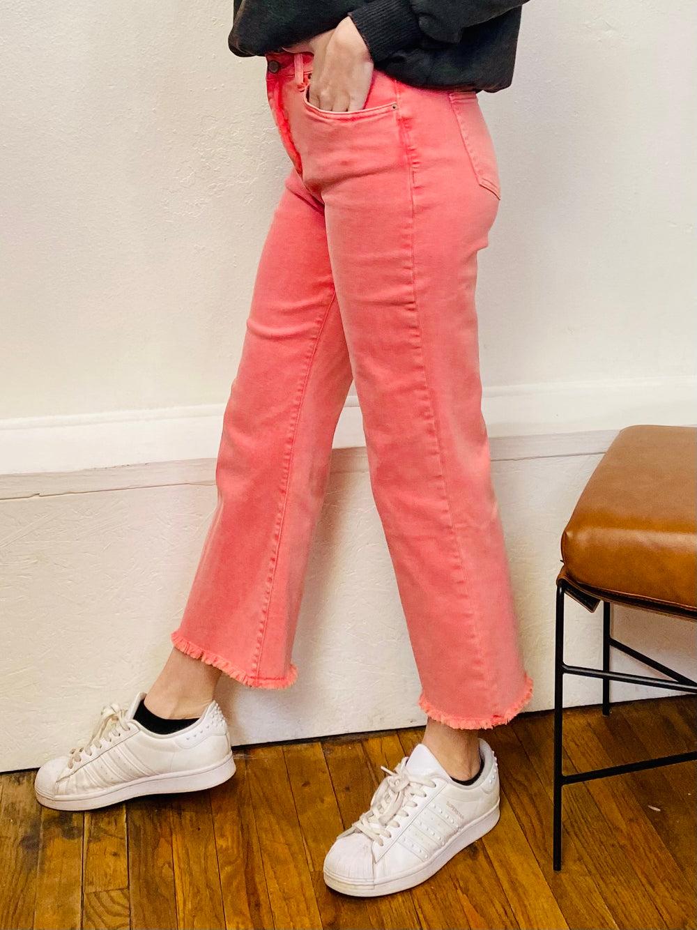 South Side Denim Crop Flare Jeans - Pink-Bottoms and Jeans-Anatomy Clothing Boutique in Brenham, Texas