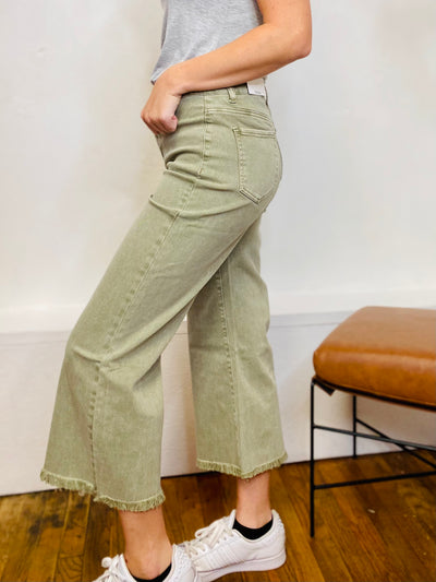 South Side Denim Crop Flare Jeans - Sage-Bottoms and Jeans-Anatomy Clothing Boutique in Brenham, Texas