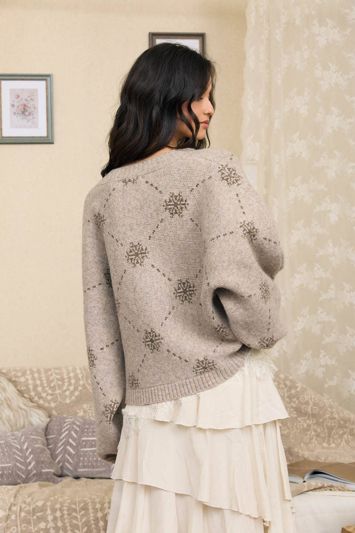 Snowfall Wishes Jacquard Knit Cardigan-Cardigan-Anatomy Clothing Boutique in Brenham, Texas