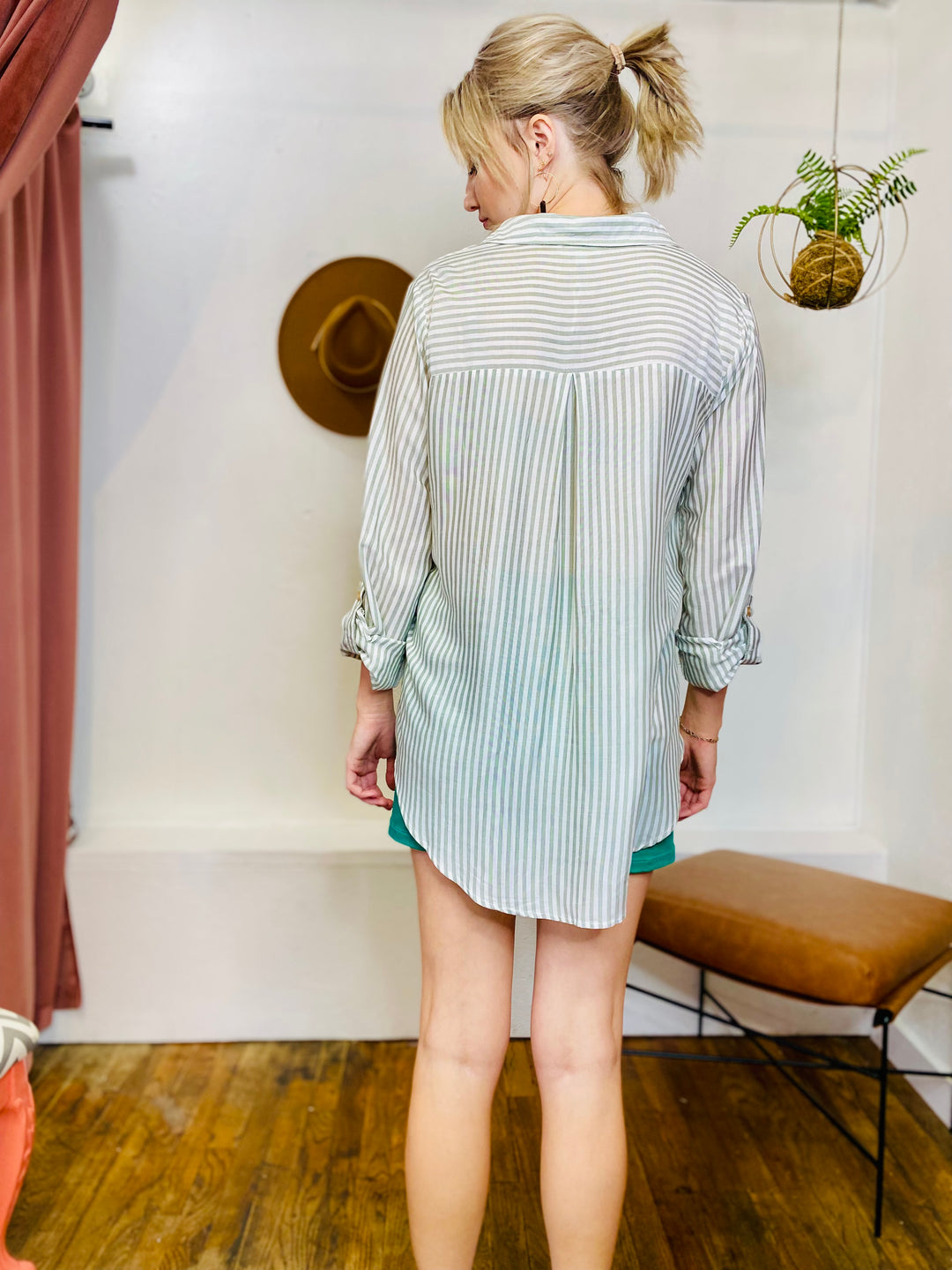 Betty Striped Button Up Long Sleeve Blouse-Tops-Anatomy Clothing Boutique in Brenham, Texas