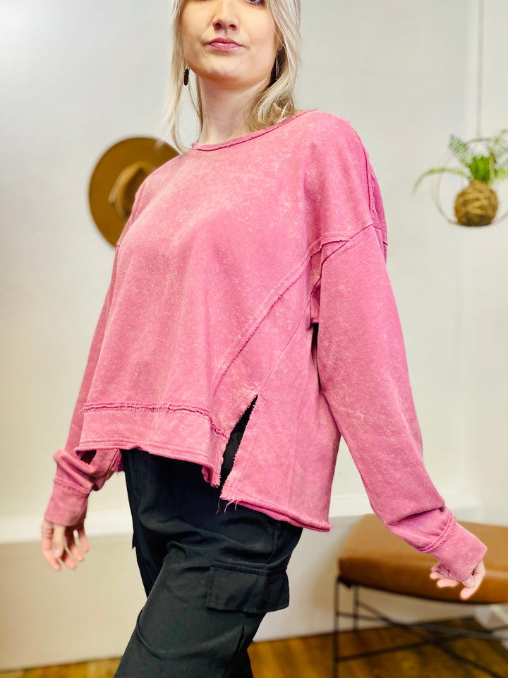 Vintage Rose Washed Knit Top-Tops-Anatomy Clothing Boutique in Brenham, Texas