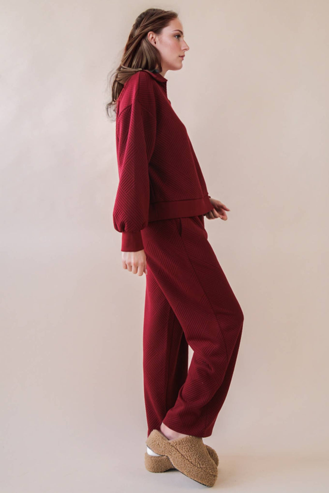 NT12404SET-Textured Knit Casual Comfy Top & Pants Set: H GREY / S-M-L/2-2-2-Anatomy Clothing Boutique in Brenham, Texas