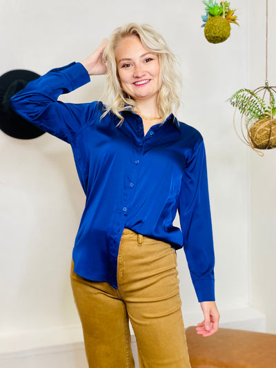 Best Days Satin Long Sleeve Button Up-Bottoms and Jeans-Anatomy Clothing Boutique in Brenham, Texas
