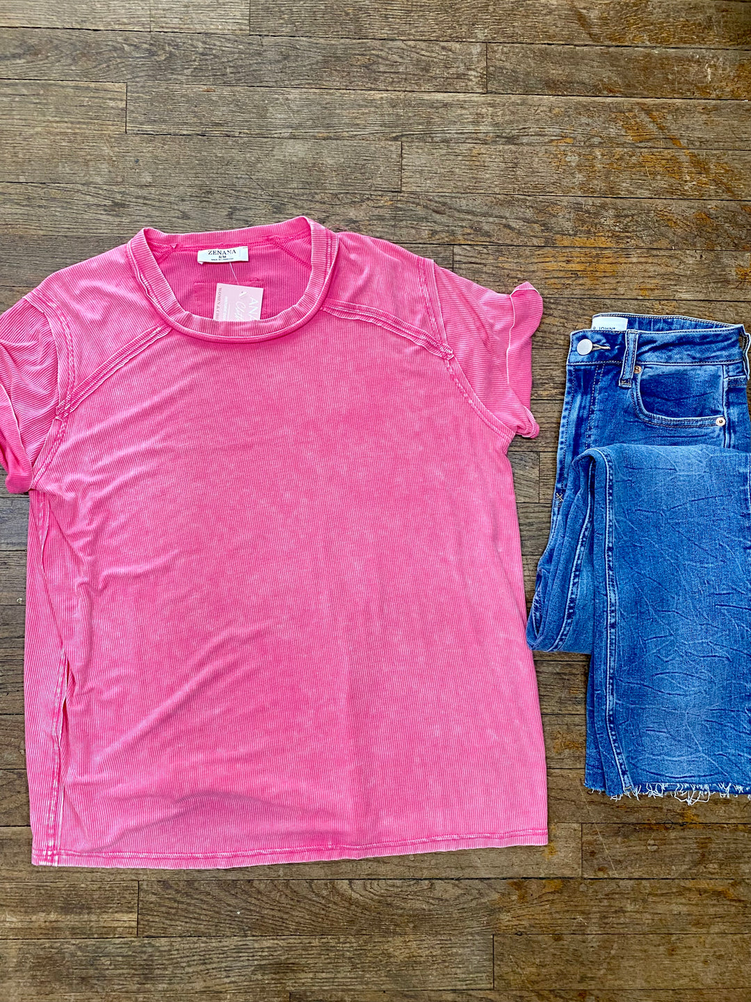 Lived In Ribbed Tee - Pink-Tops-Anatomy Clothing Boutique in Brenham, Texas