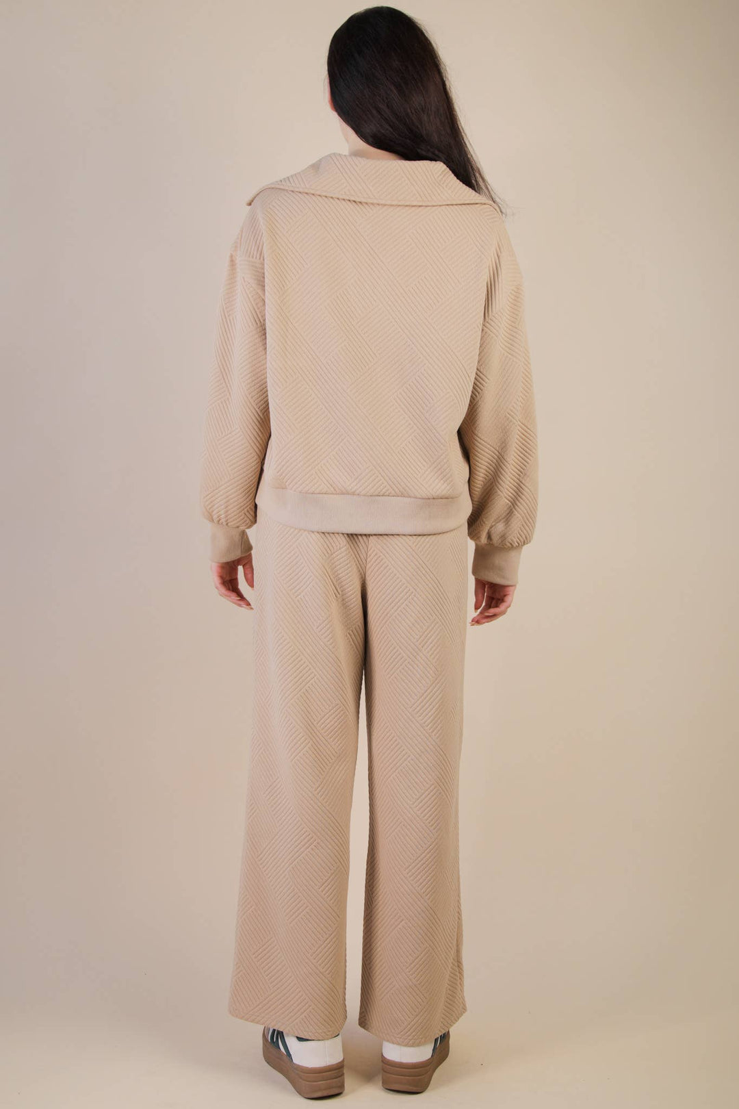 NT12404SET-Textured Knit Casual Comfy Top & Pants Set: H GREY / S-M-L/2-2-2-Anatomy Clothing Boutique in Brenham, Texas