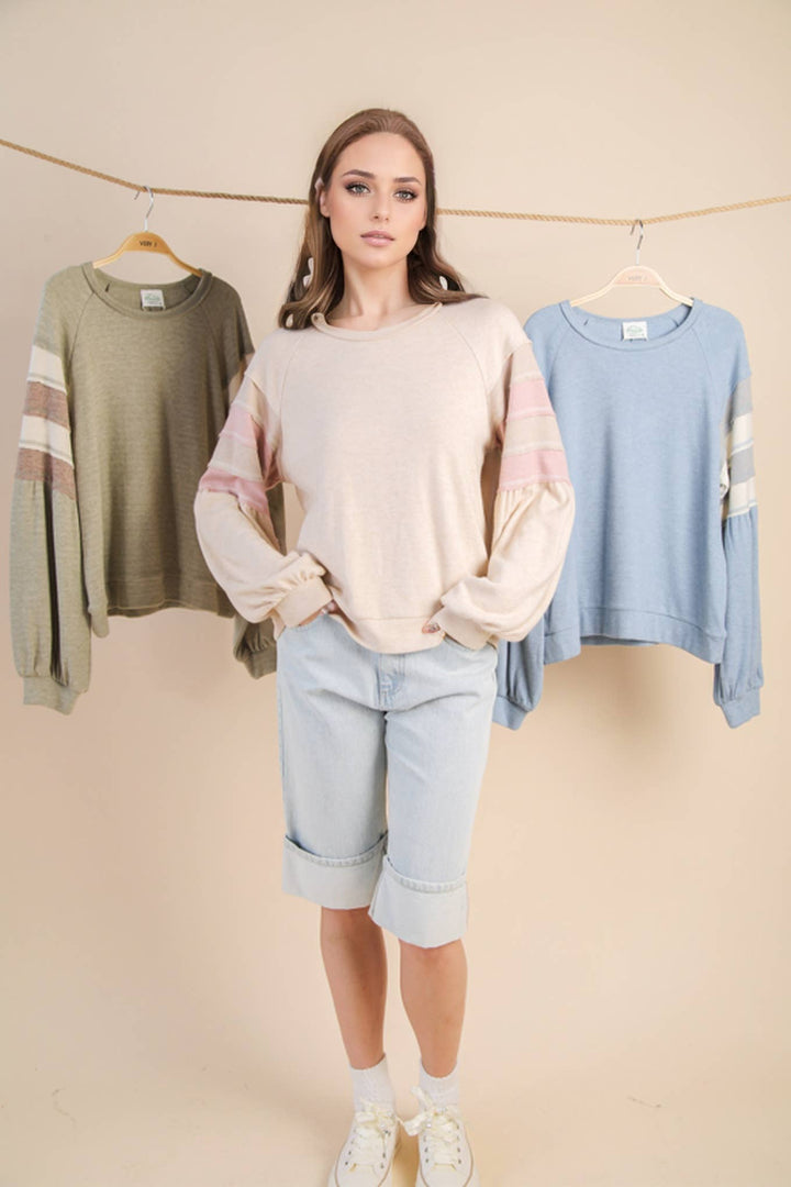 NT12384-Oversized Color Block Comfy Casual Knit Top: MANGO / S-M-L/2-2-2-Anatomy Clothing Boutique in Brenham, Texas