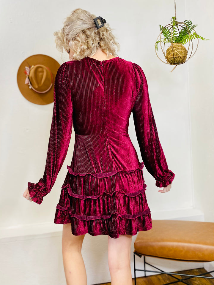 Holiday Velvet Dress - Maroon-Dresses-Anatomy Clothing Boutique in Brenham, Texas