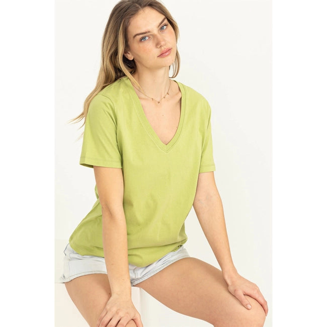 Christine V Neck Tee - Green-Tops-Anatomy Clothing Boutique in Brenham, Texas