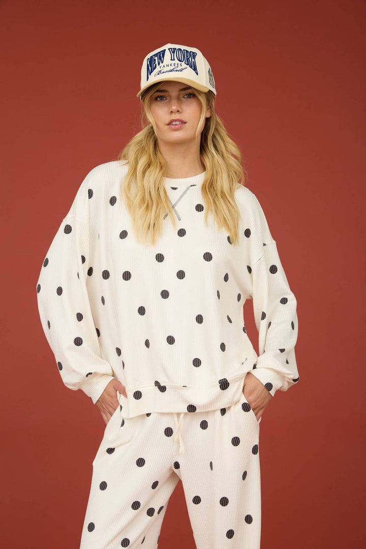 Dots of Fun Textured Knit Top-Shirts & Tops-Anatomy Clothing Boutique in Brenham, Texas