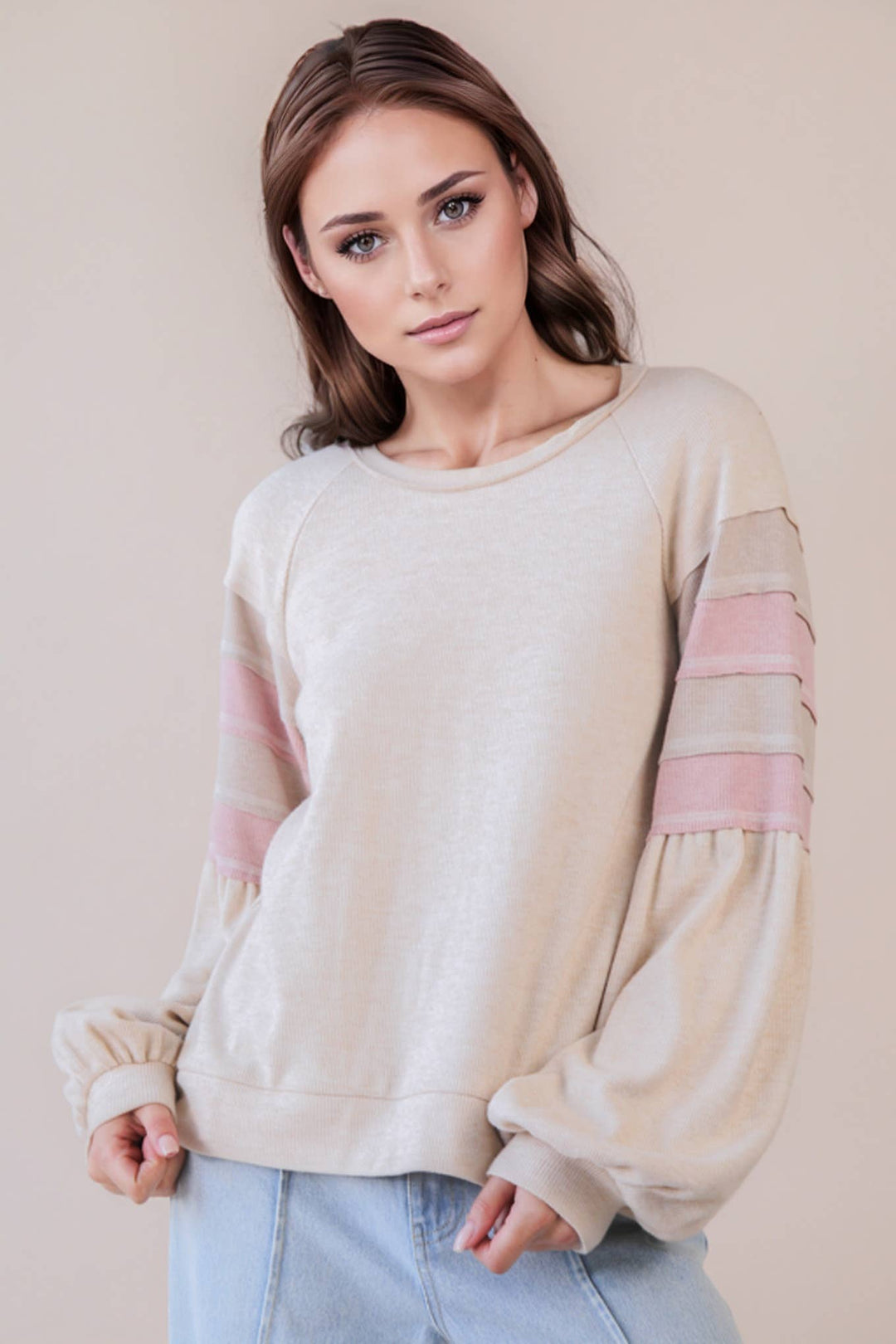 NT12384-Oversized Color Block Comfy Casual Knit Top: MANGO / S-M-L/2-2-2-Anatomy Clothing Boutique in Brenham, Texas