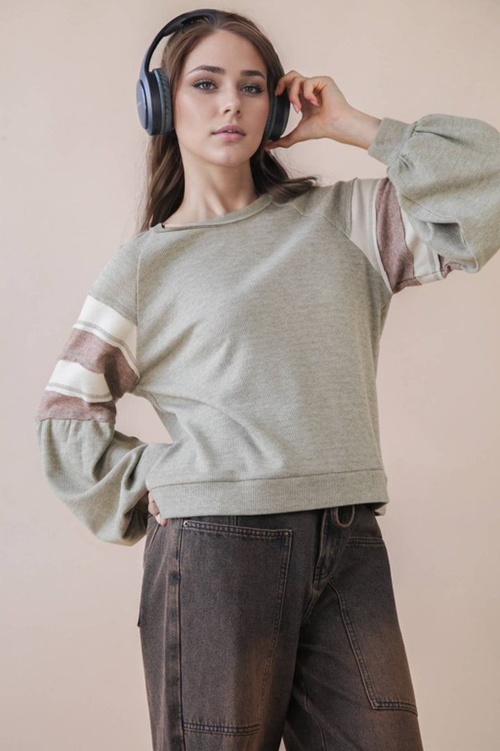 NT12384-Oversized Color Block Comfy Casual Knit Top: MANGO / S-M-L/2-2-2-Anatomy Clothing Boutique in Brenham, Texas