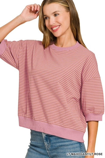 Easy Does It Striped Ribbed Top - Rose-Tops-Anatomy Clothing Boutique in Brenham, Texas