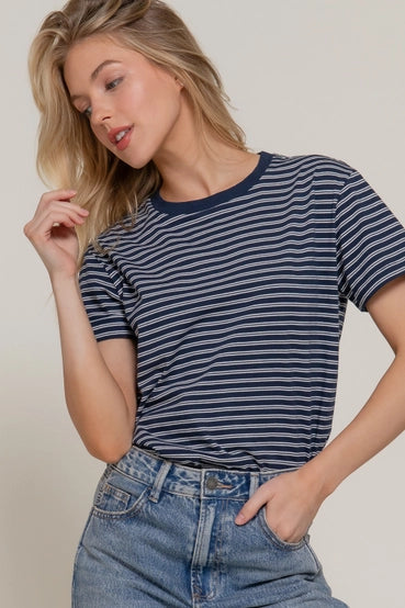 Sweet Stripe Tee - Navy-Tops-Anatomy Clothing Boutique in Brenham, Texas