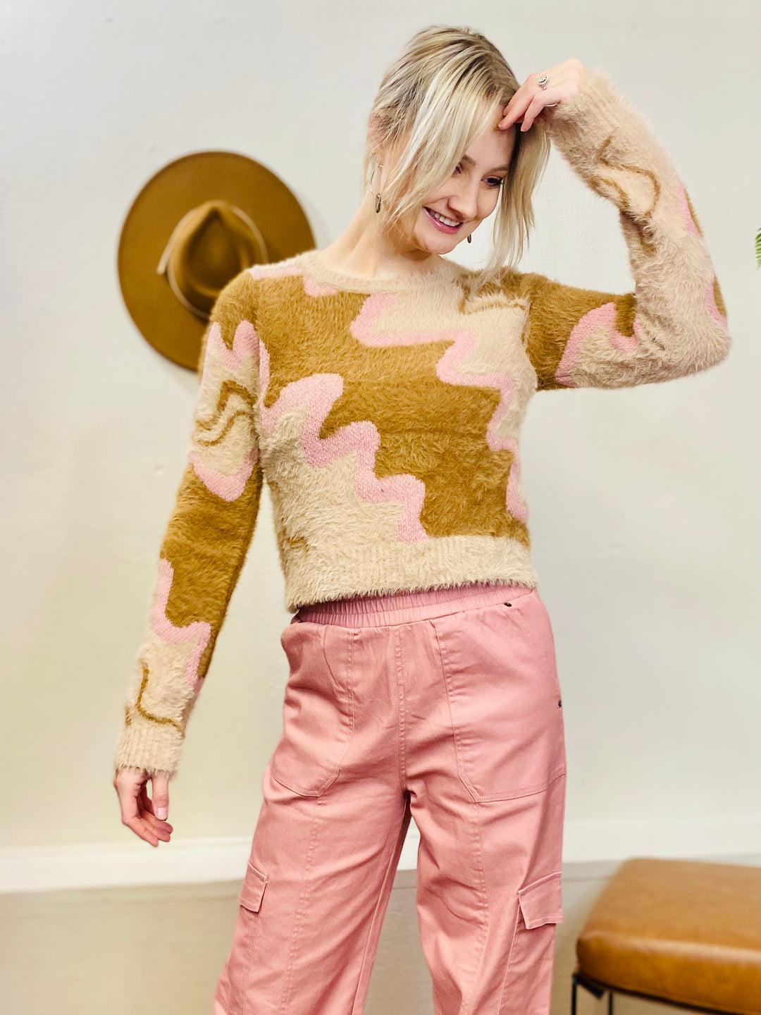 Retro Fuzzy Crop Sweater-Tops-Anatomy Clothing Boutique in Brenham, Texas