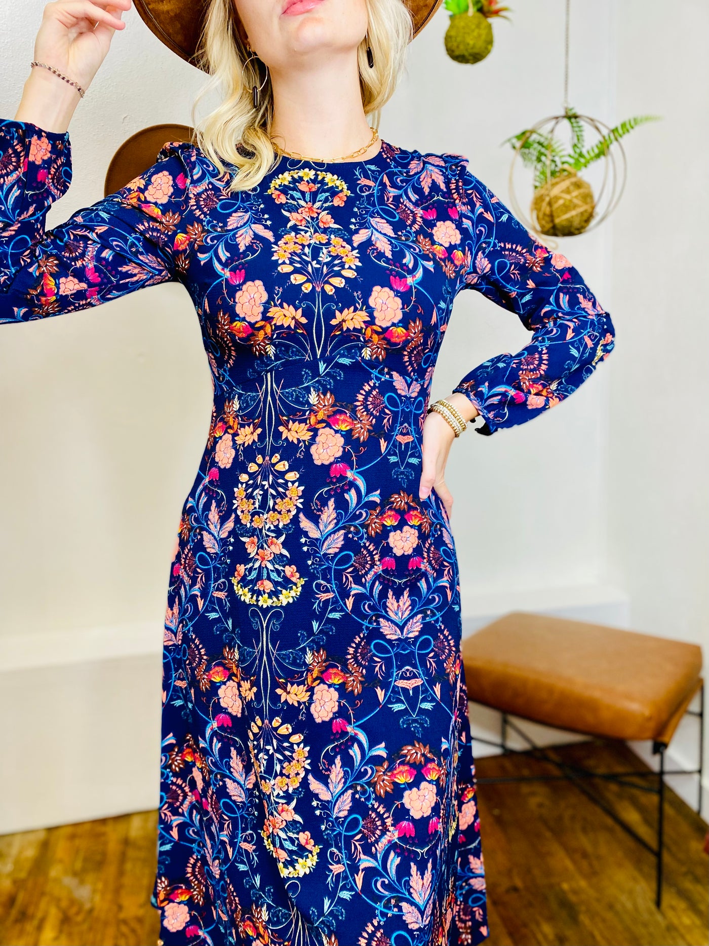 Madeline Floral Midi Dress-Tops-Anatomy Clothing Boutique in Brenham, Texas