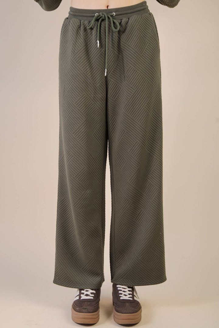 NT12404SET-Textured Knit Casual Comfy Top & Pants Set: H GREY / S-M-L/2-2-2-Anatomy Clothing Boutique in Brenham, Texas