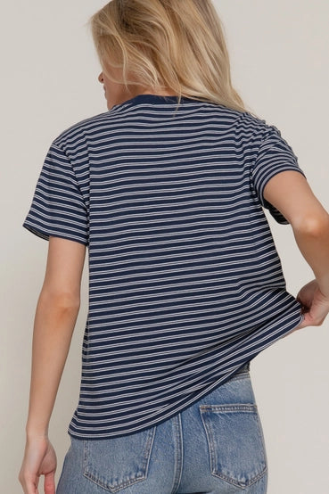 Sweet Stripe Tee - Navy-Tops-Anatomy Clothing Boutique in Brenham, Texas