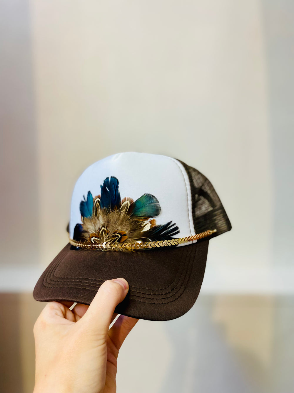 Custom Feather Trucker Hat - Brown Arrow-Hat-Anatomy Clothing Boutique in Brenham, Texas