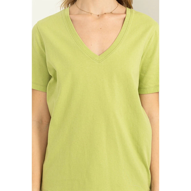 Christine V Neck Tee - Green-Tops-Anatomy Clothing Boutique in Brenham, Texas